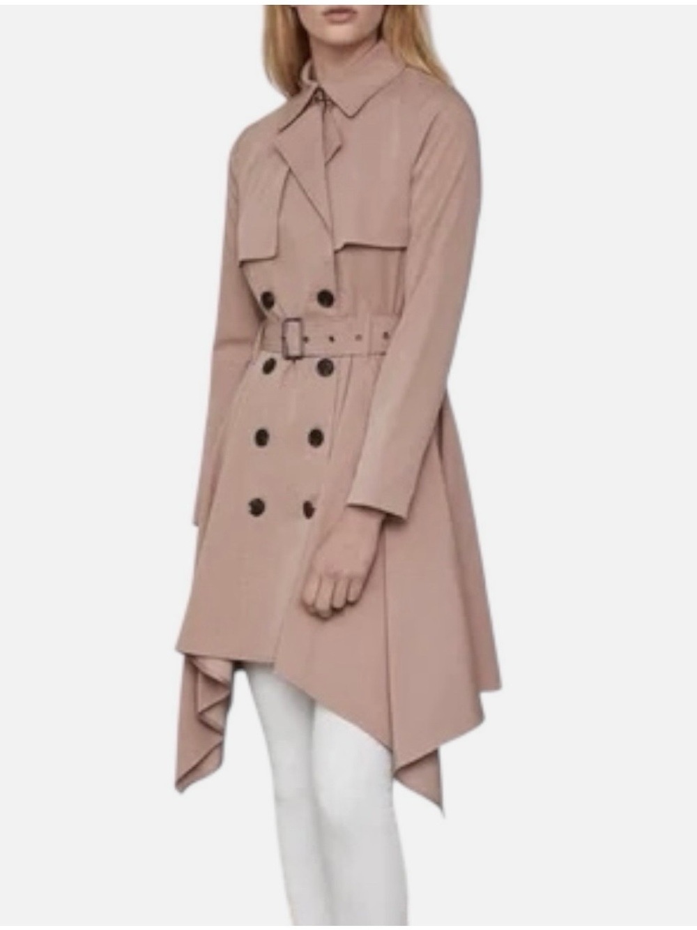 RARE! BOBGMAXAZRIA Brielle Asymmetrical Hem Trench Coat Size L Blush Pink - Picture 5 of 11